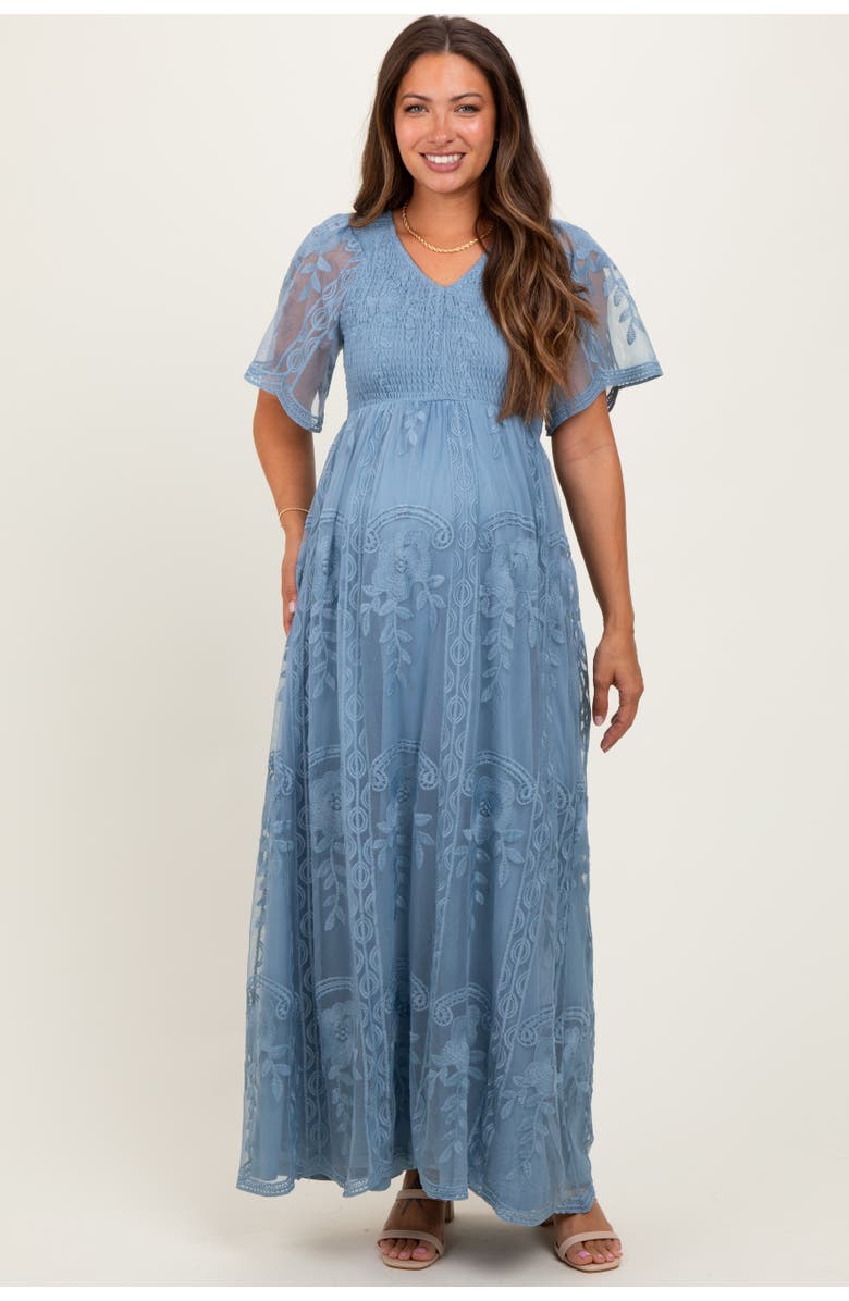 PinkBlush Smocked Top Lace Maxi Dress, Main, color, Blue