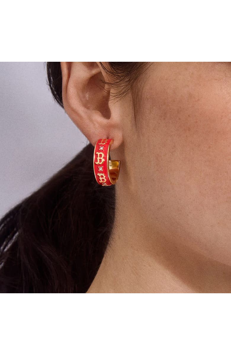 WEAR by Erin Andrews x BaubleBar Boston Red Sox Enamel Hoop Earrings, Alternate, color, 