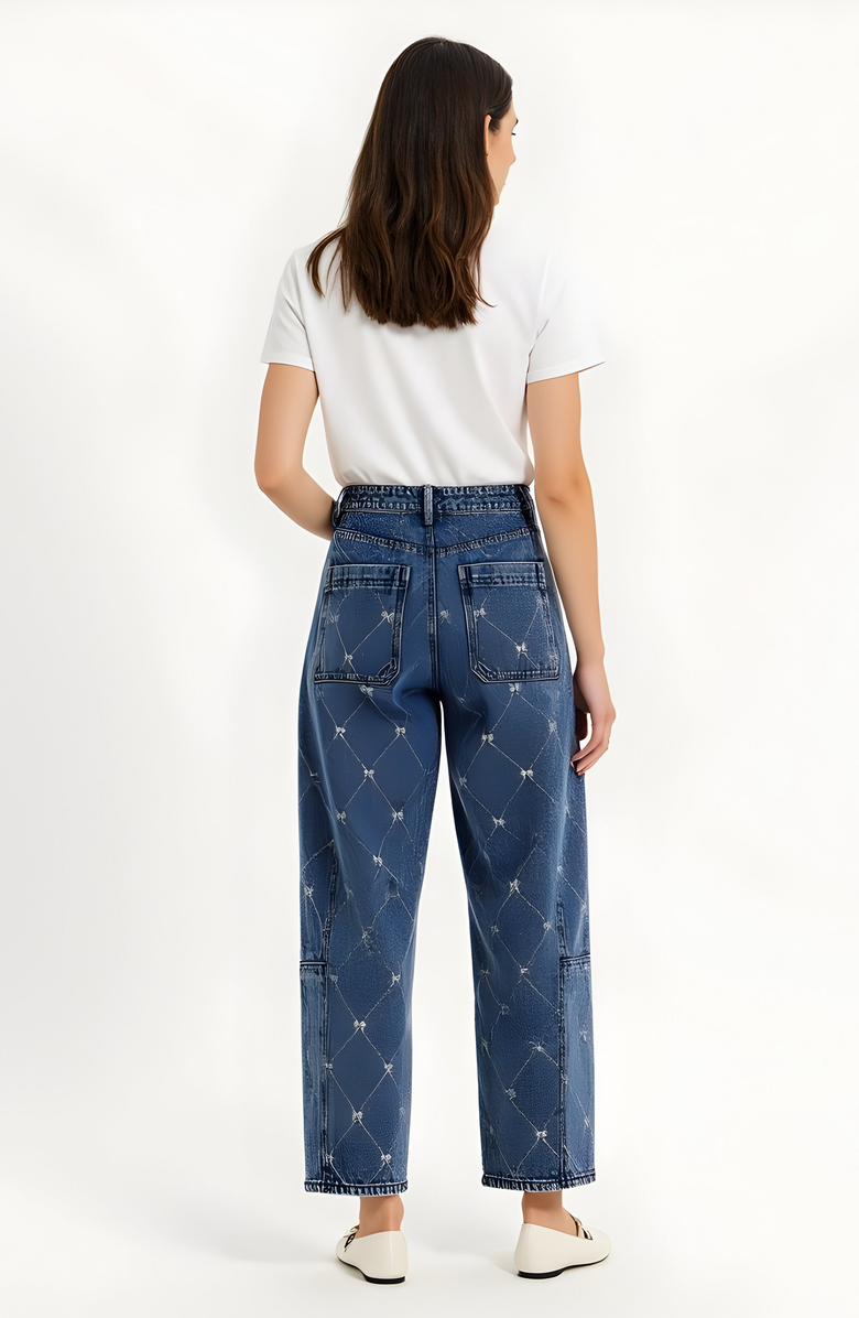 Modenaire Embroidered Denim Barrel Leg Trousers, Alternate, color, Blue