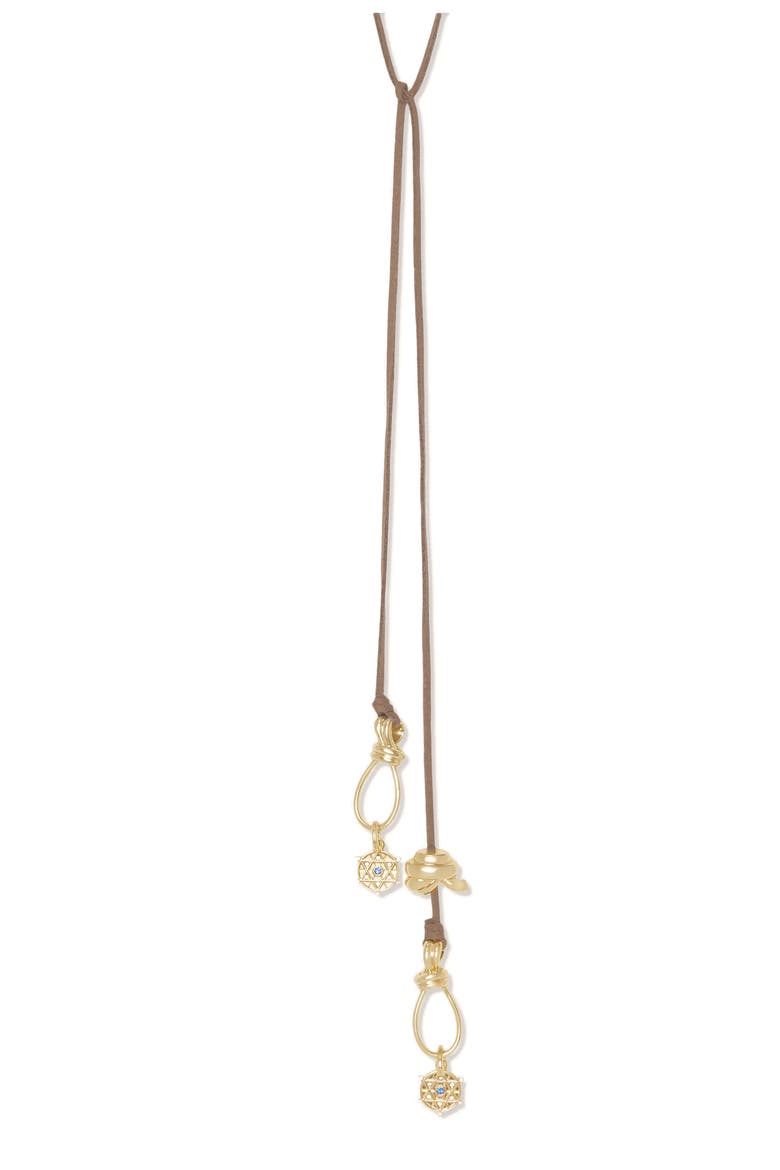 Elle Cubic Zirconia Hide Rope Necklace, Alternate, color, BROWN/ GOLD