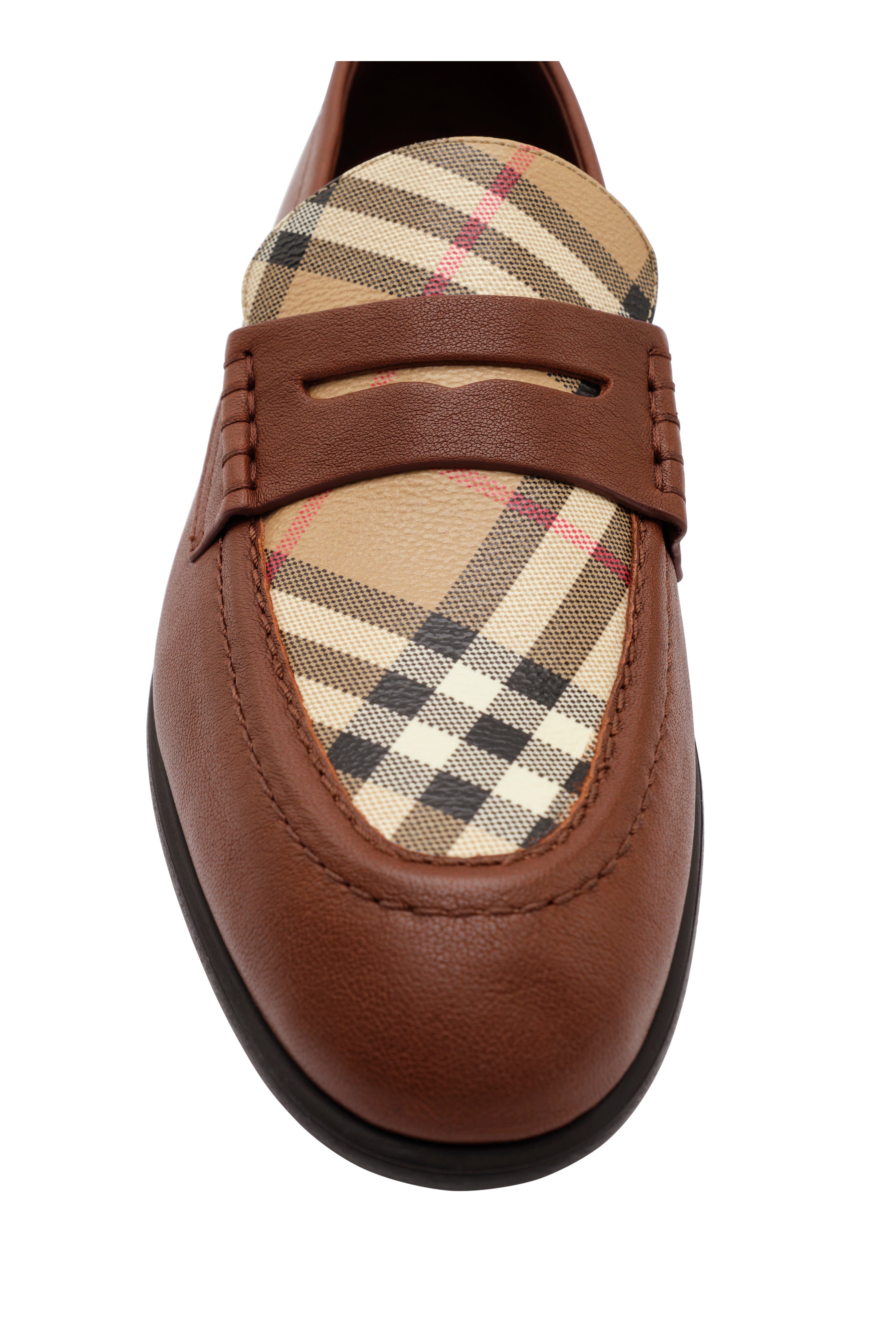 Check and Leather Opal Loafers, Alternate, color, Tobacco brown/archive beige