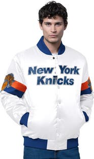 STARTER Men's Starter White New York Knicks Triple Option Varsity Full-Snap Satin Jacket