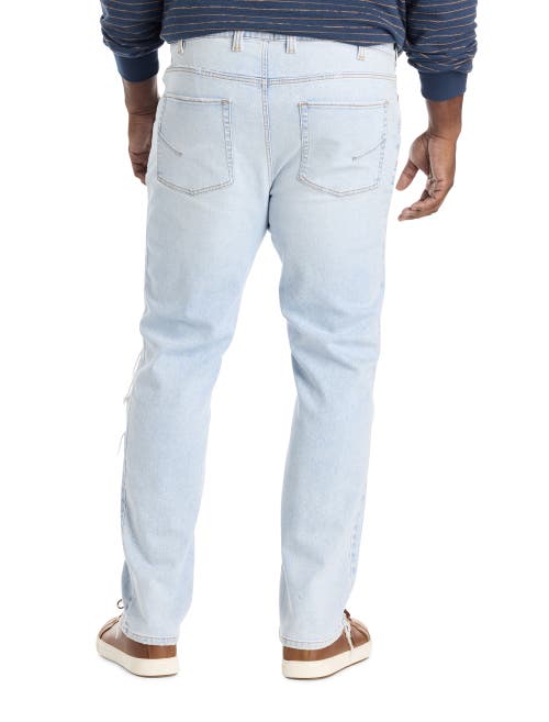 True Nation By Dxl Big & Tall Destructed Dual Denim Tapered-fit Jeans In Blue