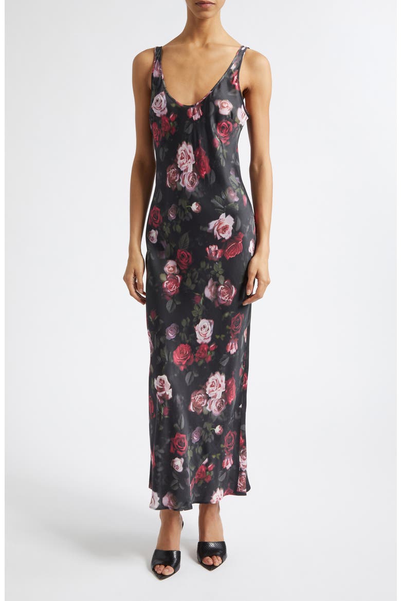 Akiya Floral Print Sleeveless Maxi Dress, Main, color, BLACK RHODODENDRON BLURRED ROS