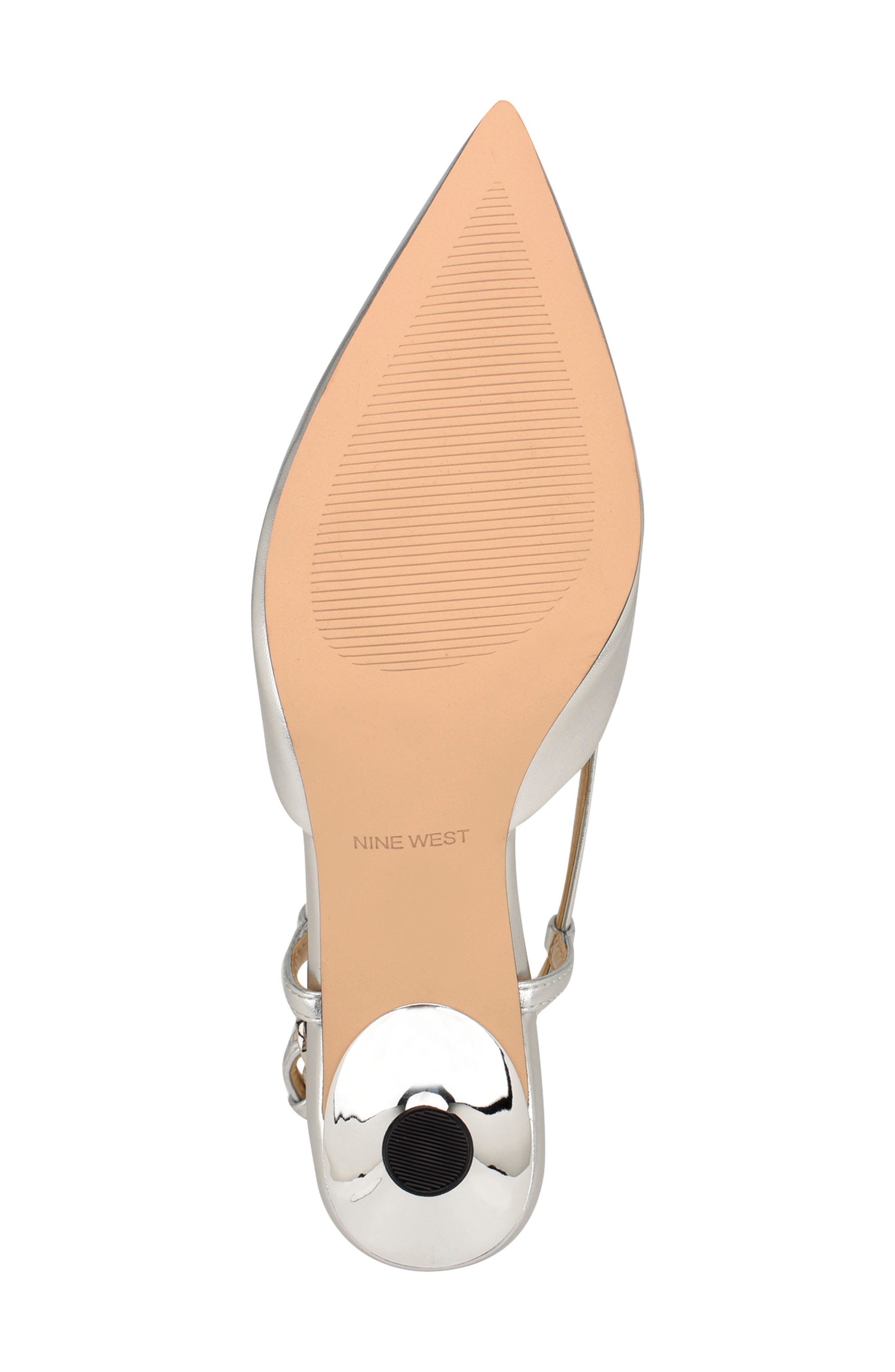 Nine West Rhonda Slingback Pointed Toe Kitten Heel Pump, Alternate, color, Silver