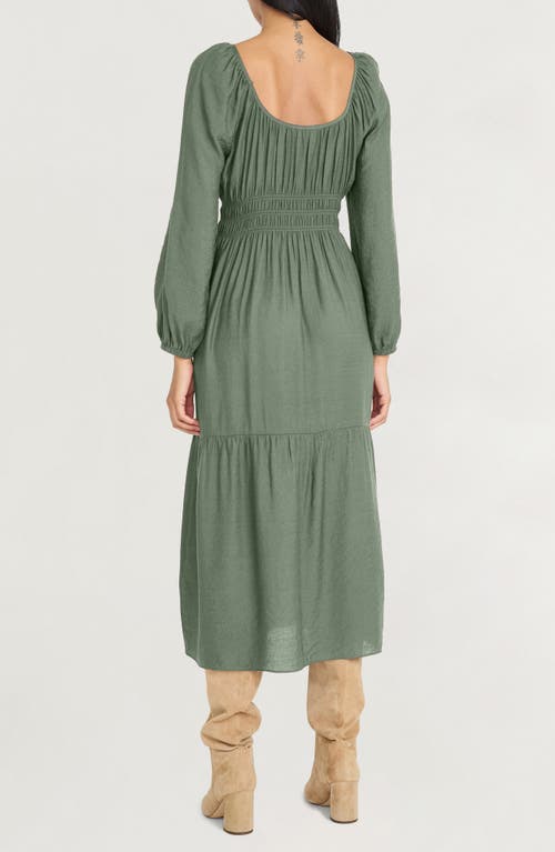 The Good Journey Long Sleeve Smocked Midi Dress In Green