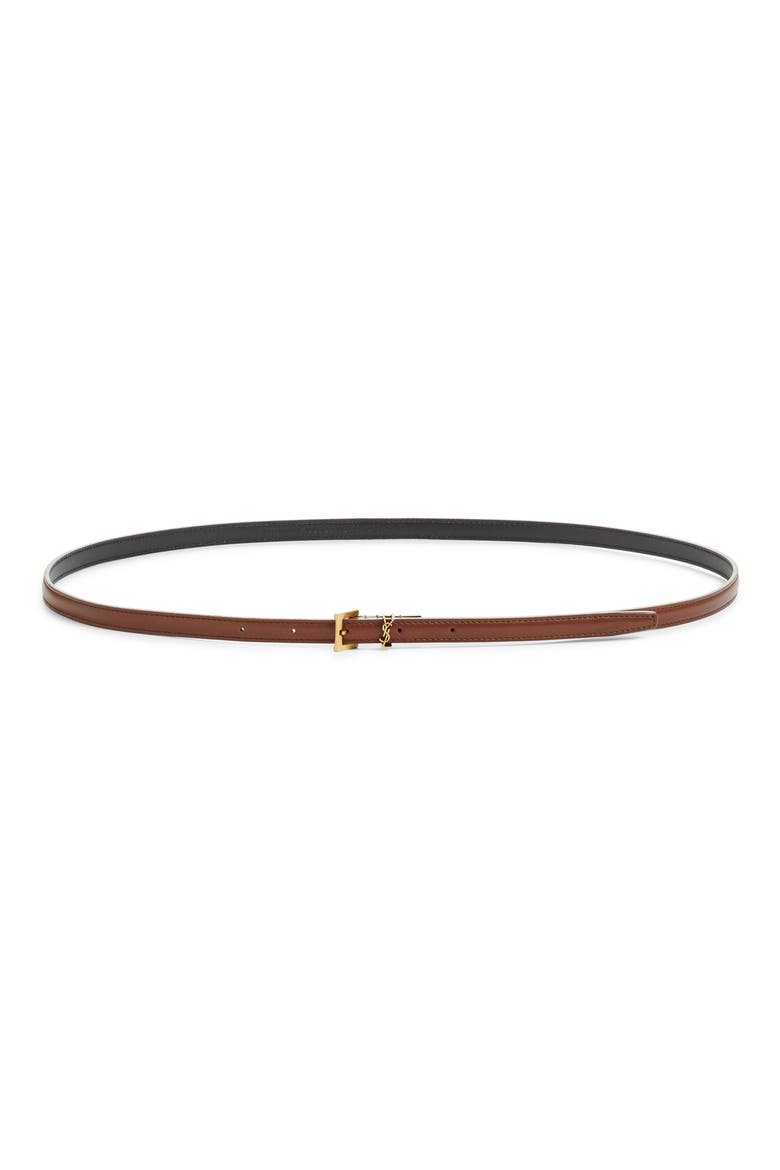 Monogram Keeper Leather Skinny Belt, Main, color, GINGER BREAD