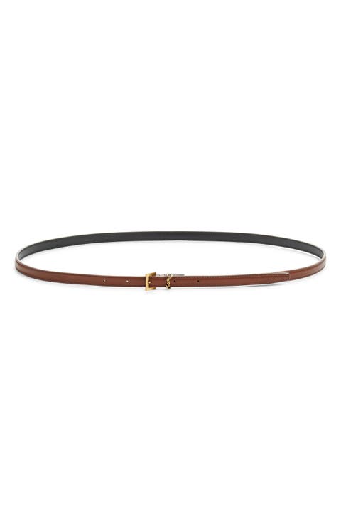 Monogram Keeper Leather Skinny Belt
