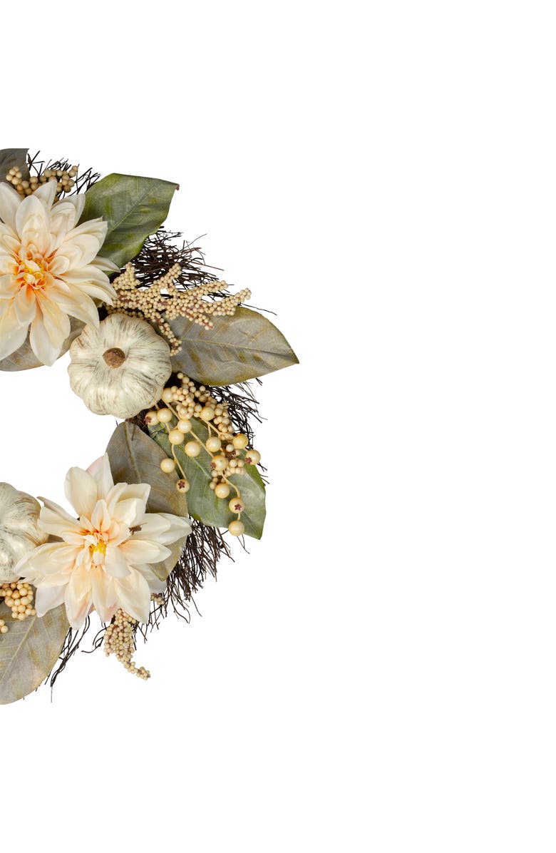 Northlight Dahlia and Pumpkin Fall Artificial Floral Wreath, 22-Inch, Alternate, color, 