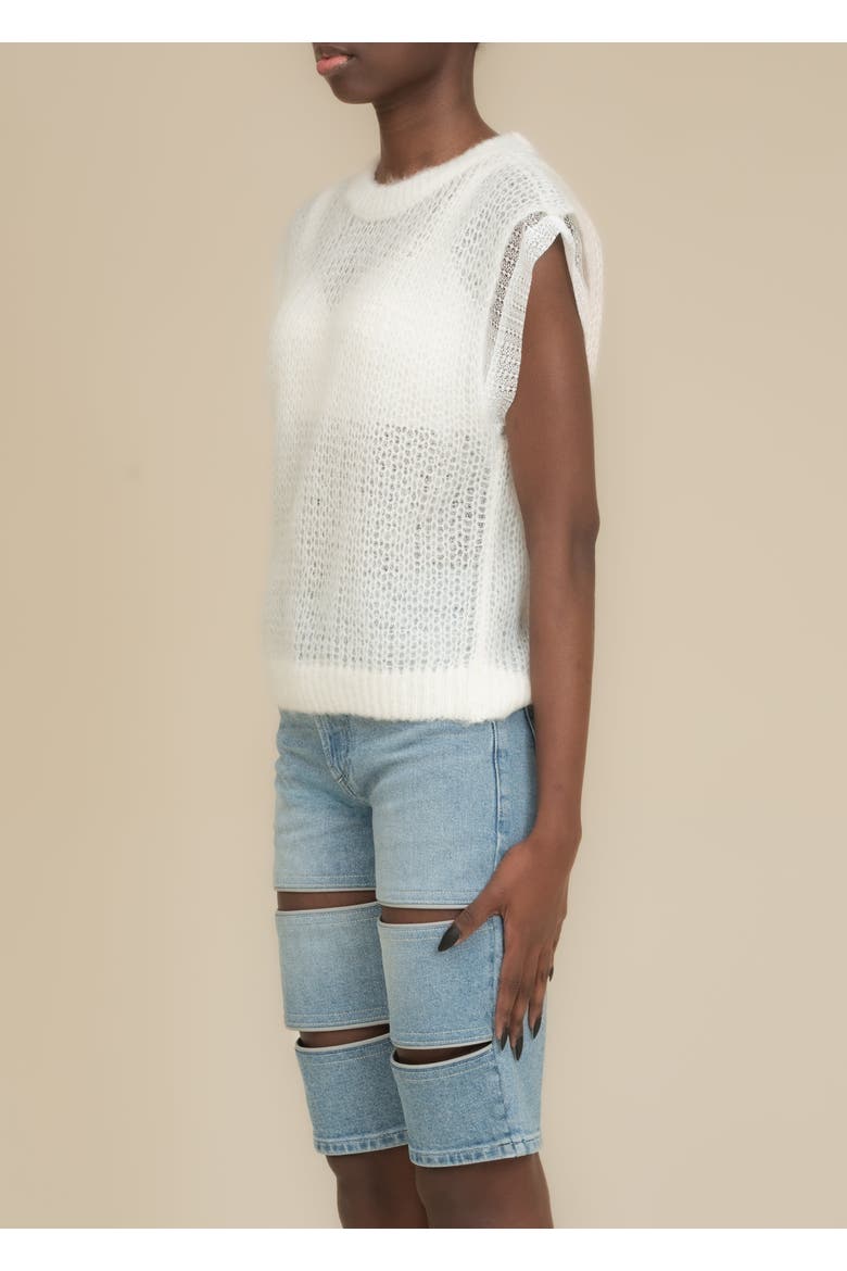Laissez Soft Alpaca Lace-Layered Sweater Vest, Alternate, color, White