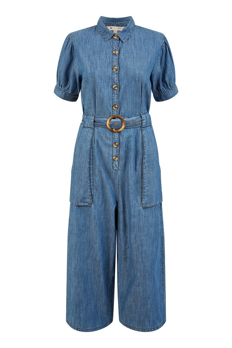 Cotton Chambray Button Up Jumpsuit, Alternate, color, Blue