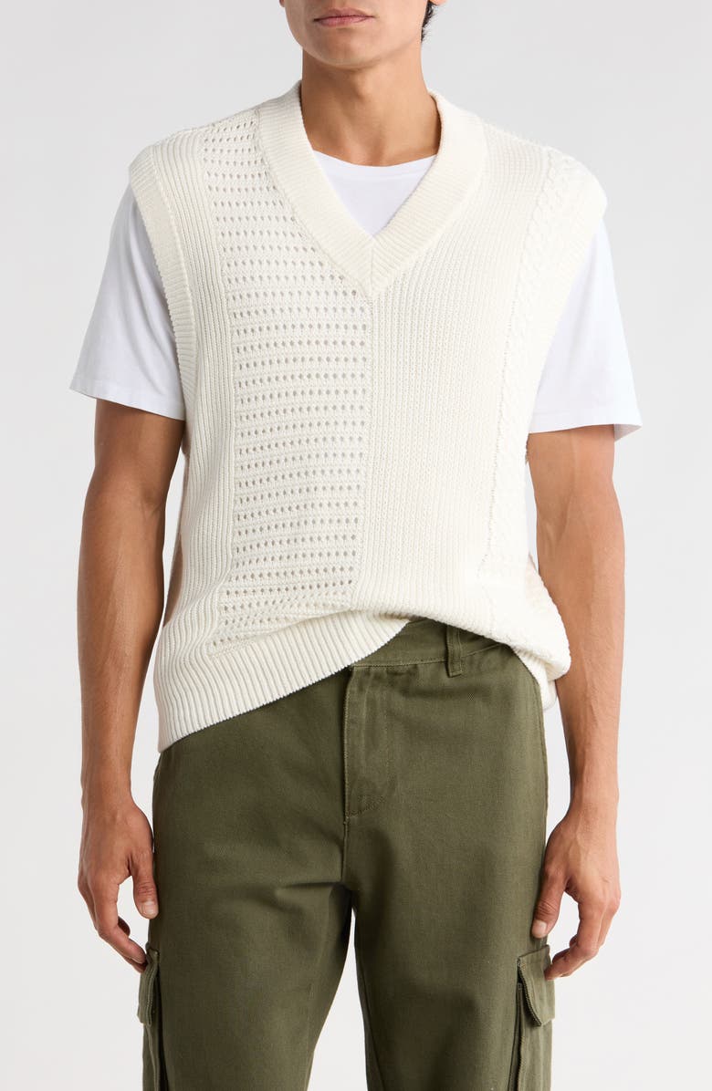 Obey Garrett Textureblock Cotton V-Neck Sweater Vest, Main, color, Cream