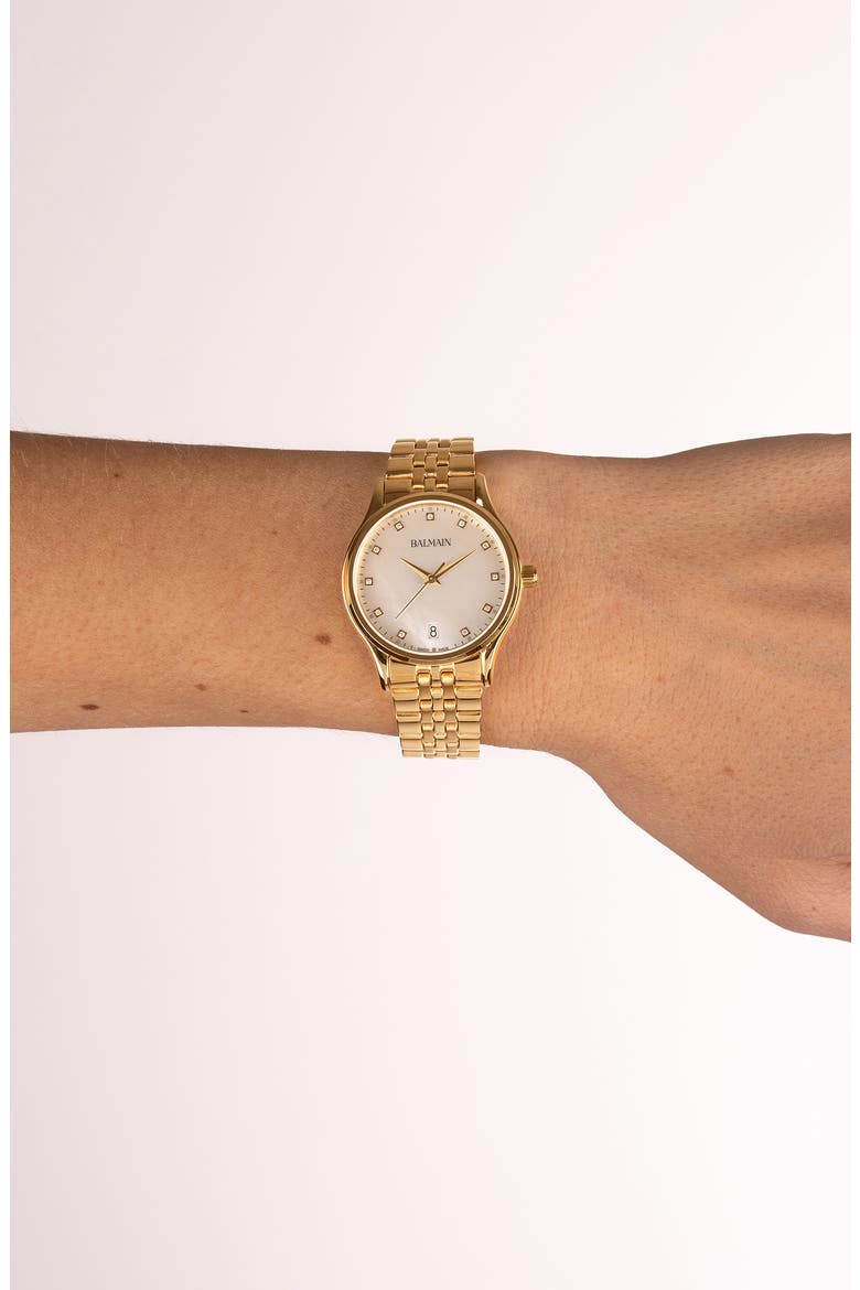 Beleganza Mother-of-Pearl & Diamond Bracelet Watch, 32mm, Alternate, color, YELLOW GOLD