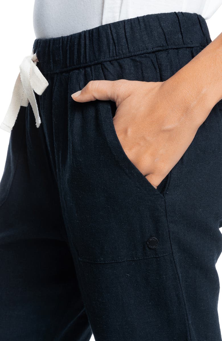 Roxy On the Seashore Tie Waist Linen Blend Pants, Alternate, color, Anthracite Solid