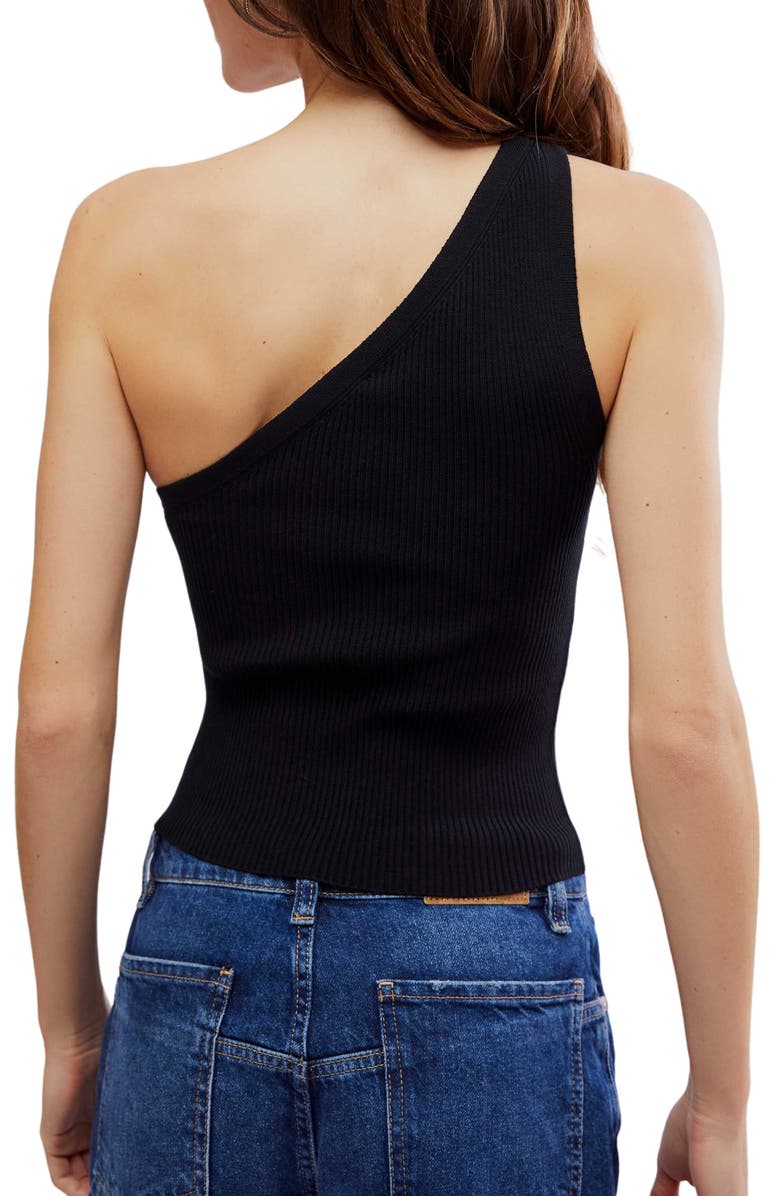 Free People Good Taste One-Shoulder Rib Crop Top, Alternate, color, Black