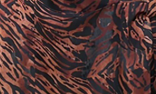 Socialite Stripe Long Sleeve Satin Wrap Dress In Dark Brown Animal
