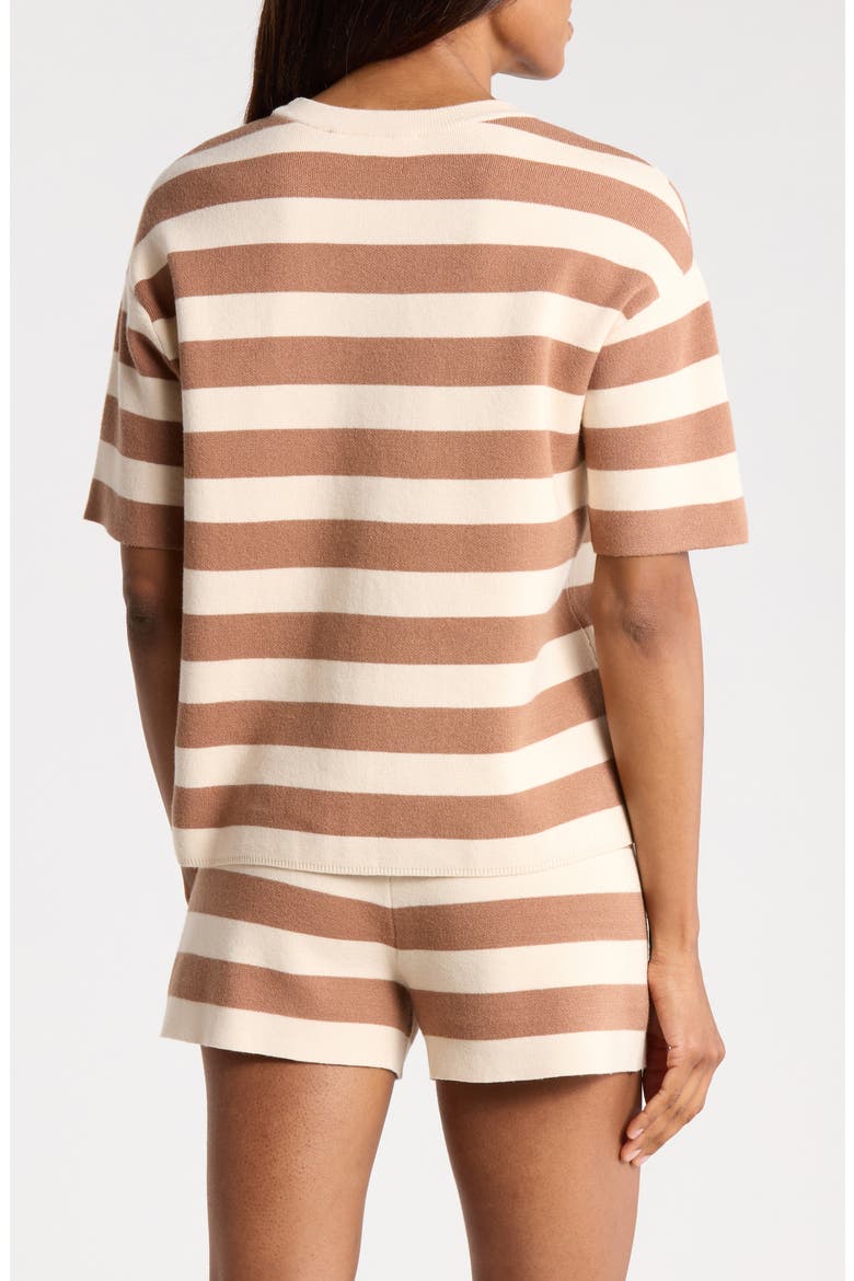Stripe Short Sleeve Sweater, Alternate, color, CAFE/ ECRU STRIPE