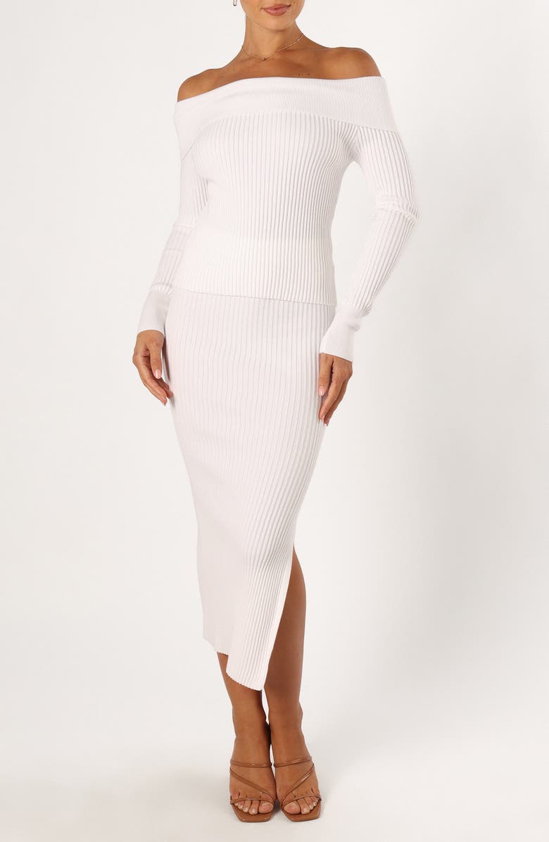 Petal & Pup Knit Off the Shoulder Top & Skirt Set, Main, color, White