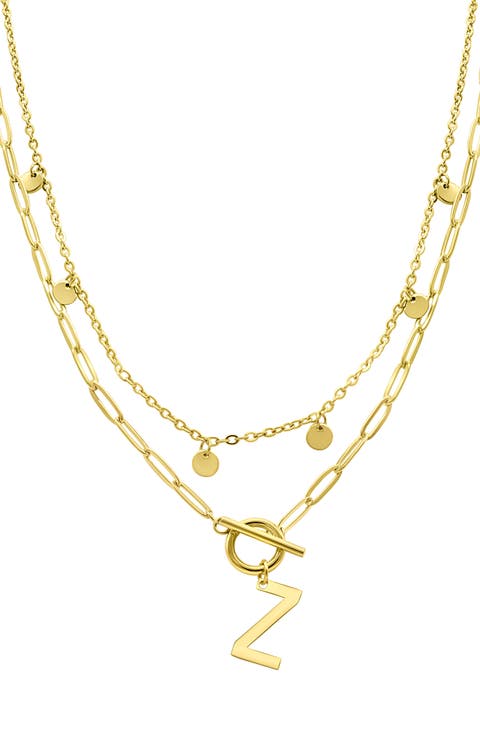 Initial Pendant Layered Chain Necklace