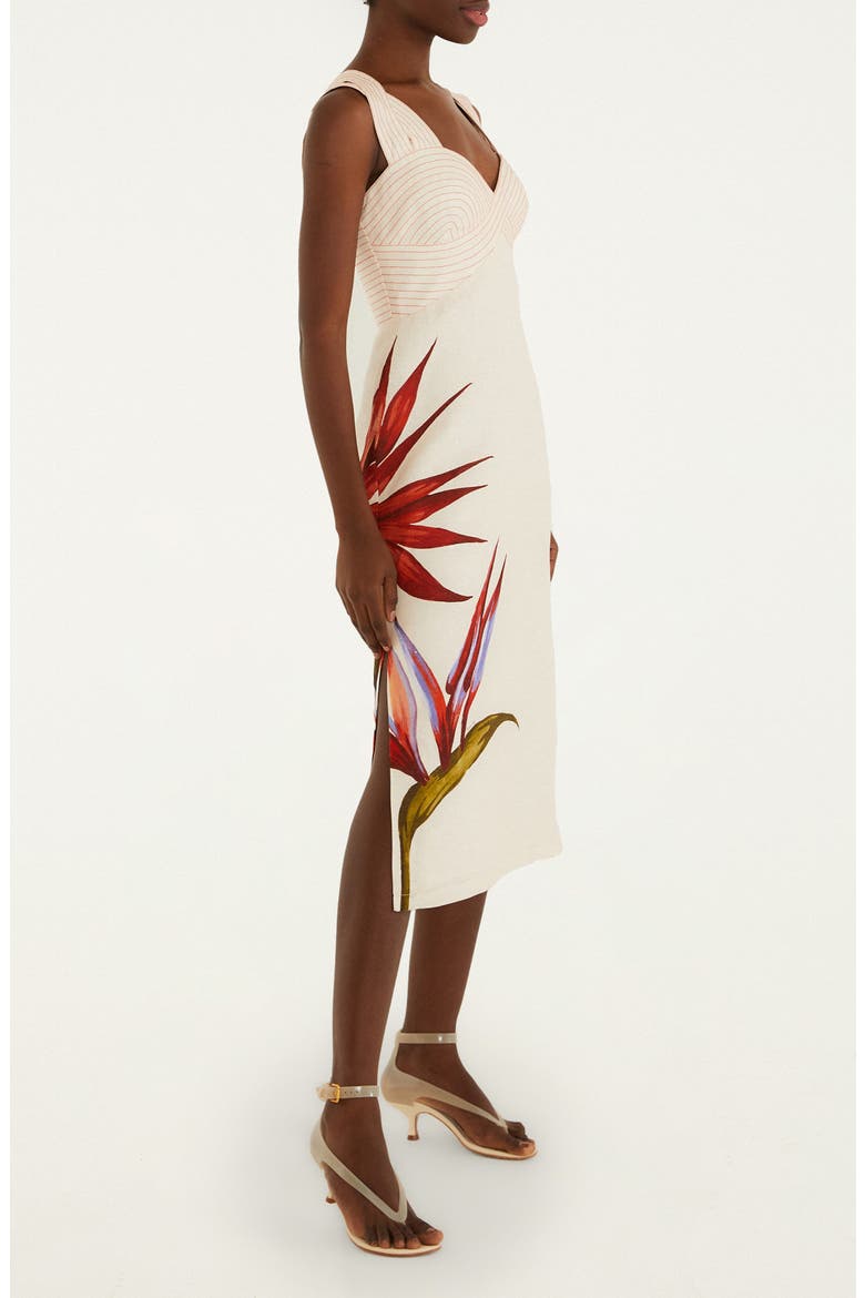 Strelitzia Placed Floral Linen Dress, Alternate, color, SAND