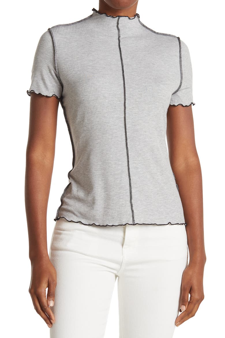 14TH AND UNION Funnel Neck Short Sleeve Top, Main, color, GREY HEATHER