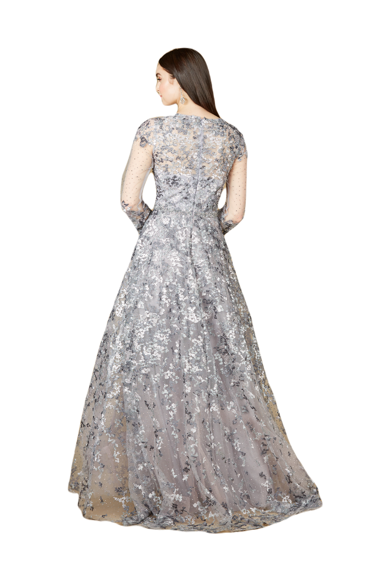 LARA New York A-line Gown With Long Sleeves, V-Neckline, Alternate, color, Dustypurple