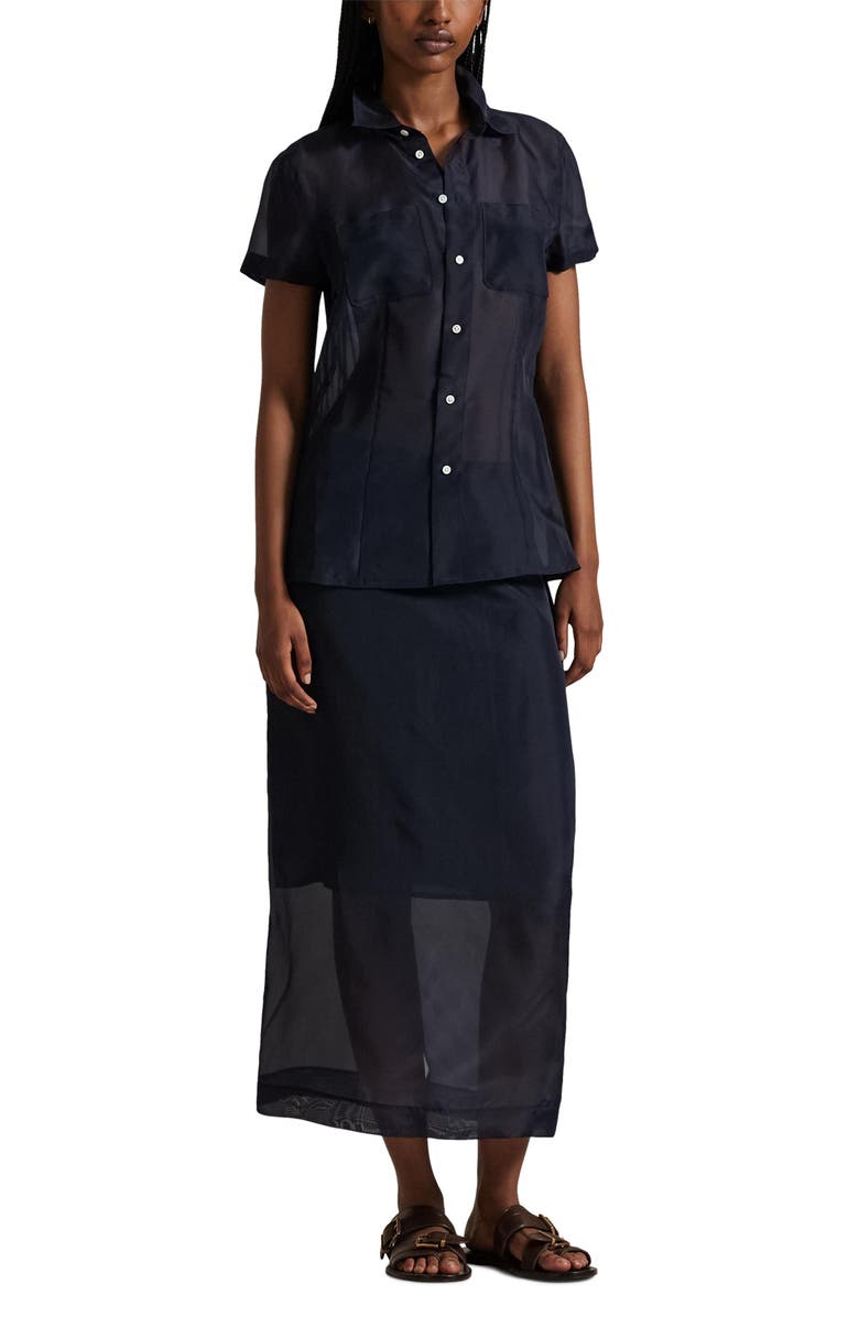 Polo Ralph Lauren Silk Organza Midi Skirt, Alternate, color, Atlantic