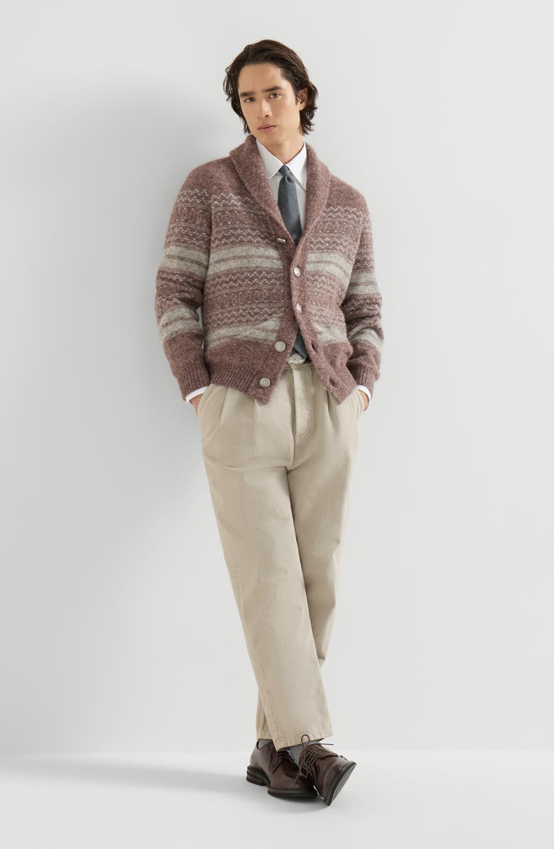 Brunello Cucinelli Garment-dyed denim iconic fit five-pocket trousers with double pleats, Alternate, color, White