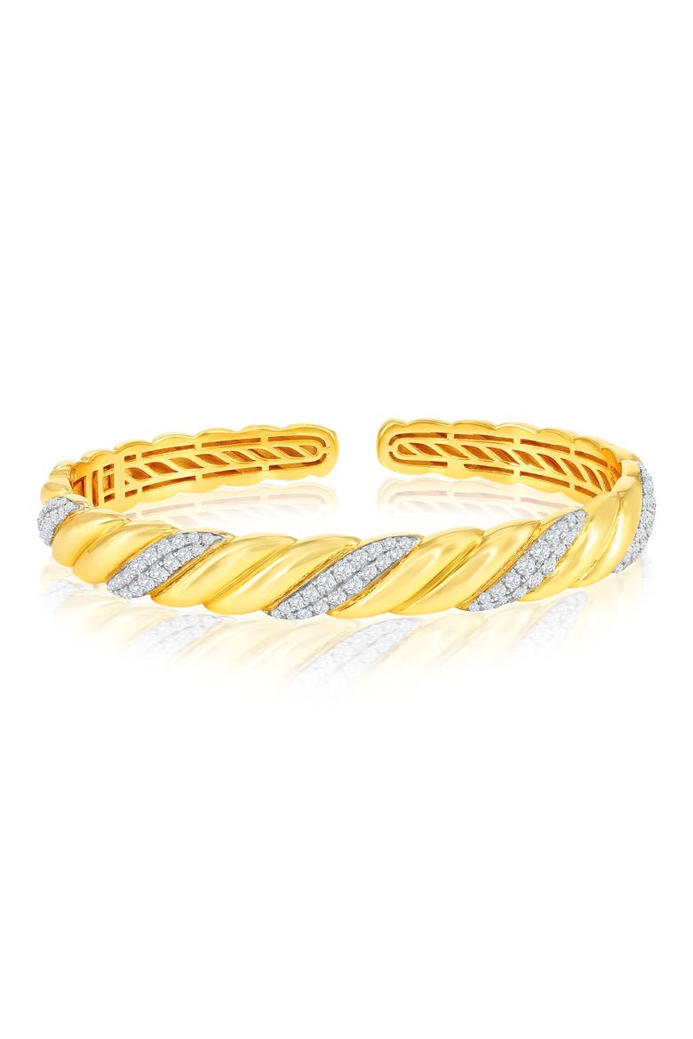CZ Wave Textured Bangle Bracelet, Main, color, TWO-TONE