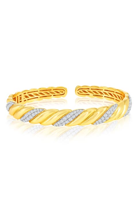 CZ Wave Textured Bangle Bracelet