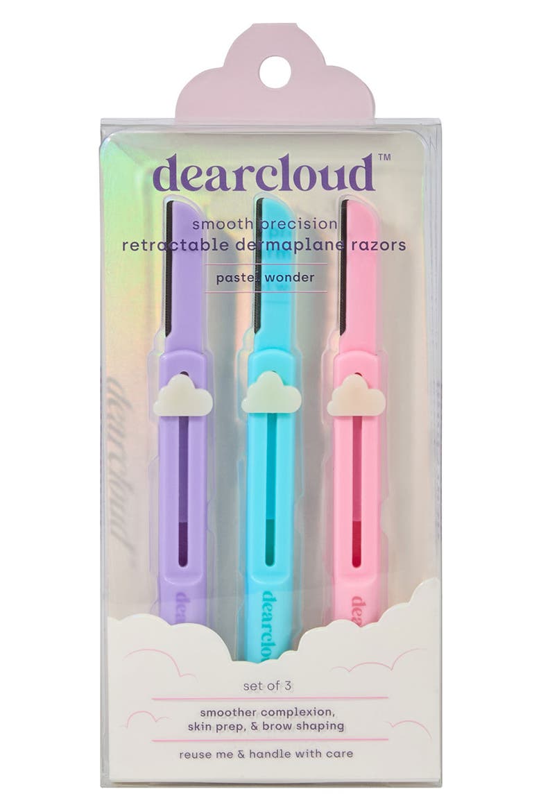 Retractable Dermaplane Facial Razor 3-Piece Set, Alternate, color, PASTEL BLUE