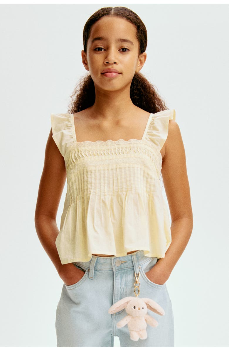 H&M Lace-trimmed cotton top, Main, color, Light Yellow