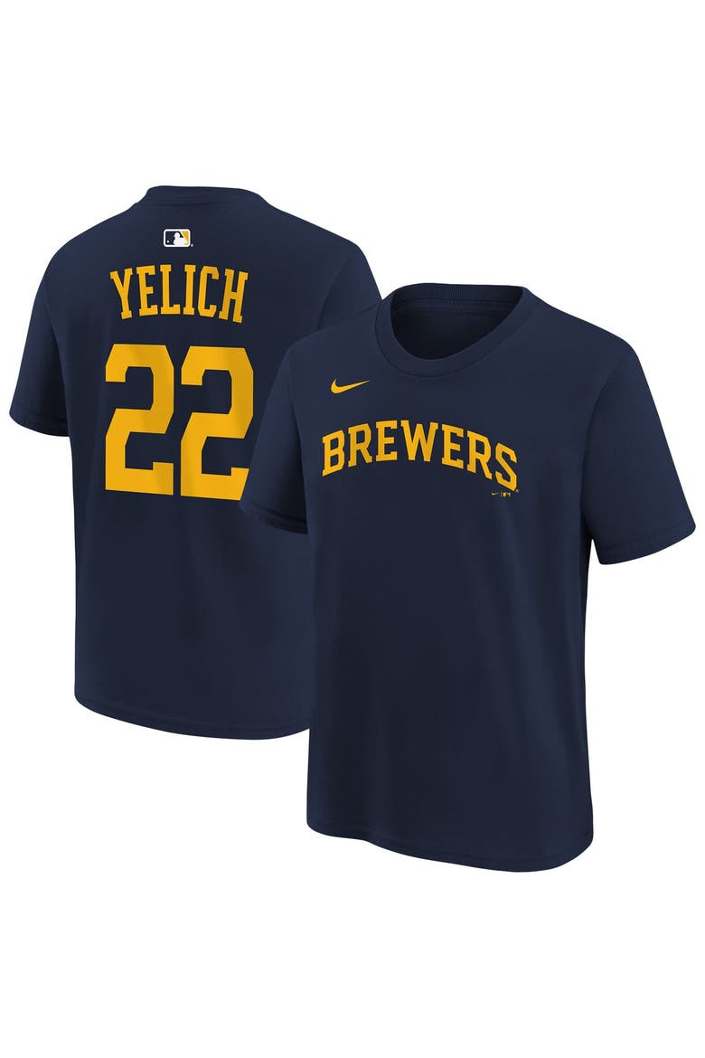 Youth Nike Christian Yelich Navy Milwaukee Brewers Name & Number T-Shirt, Main, color, Navy