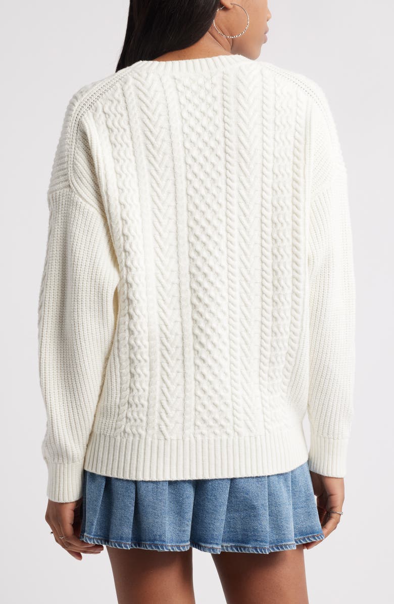 BP. Oversize Cotton Blend Cable Sweater, Alternate, color, Ivory