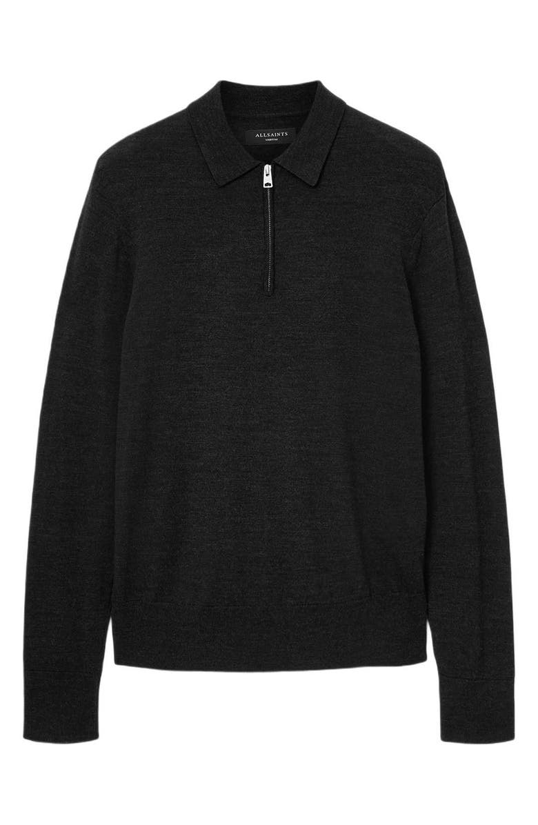 AllSaints Albany Merino Wool Quarter Zip Polo, Alternate, color, Cinder Black