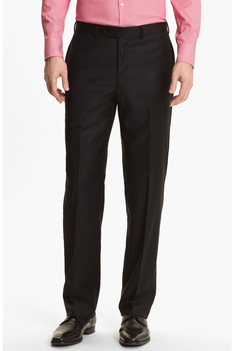Trim Fit Wool Suit, Alternate, color, SOLID BLACK