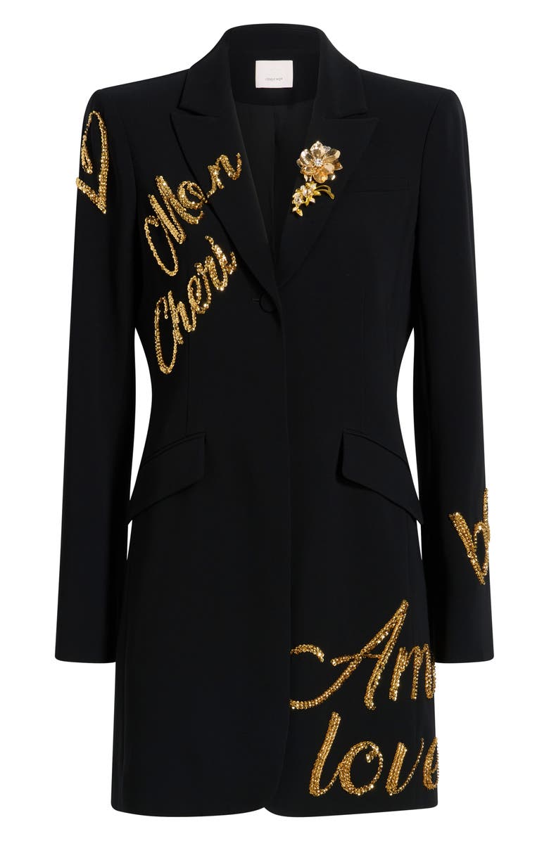 Cinq à Sept Crushed Sequin Long Sleeve Coat Dress, Alternate, color, Black/ Gold