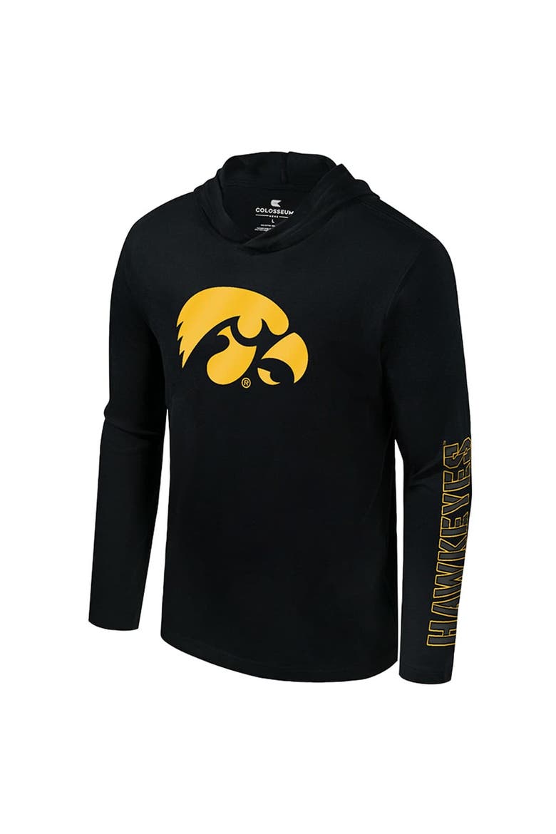 Men's Colosseum  Black Iowa Hawkeyes Color Pop Active Blend Hooded Long Sleeve T-Shirt, Alternate, color, Black