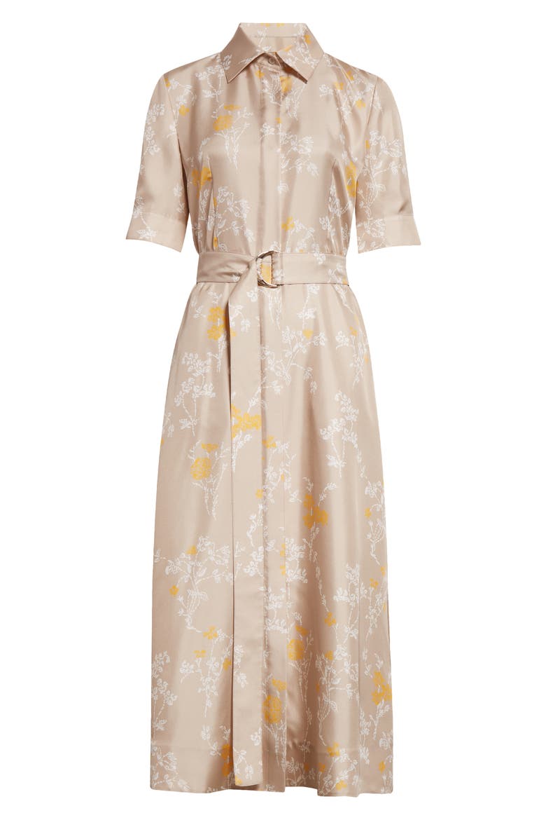 Floral Print Silk Belted Shirtdress, Alternate, color, KHAKI MULTI