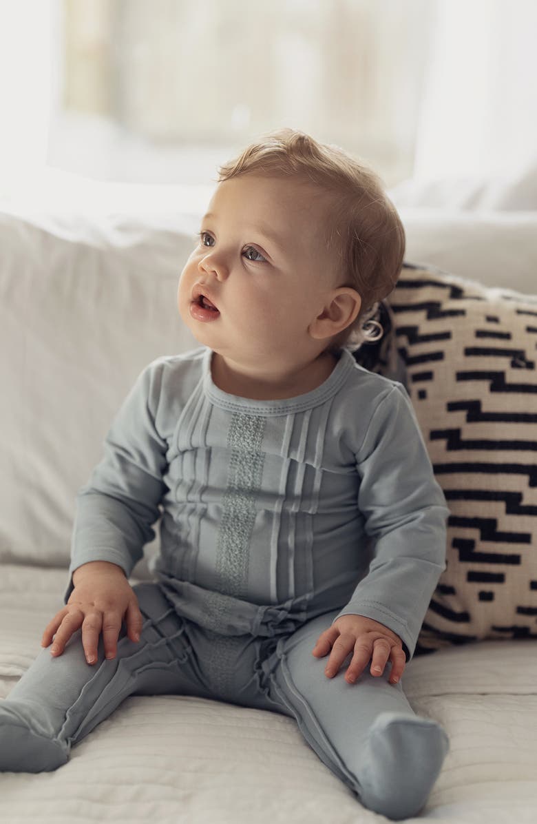 Manière Tiny Tucks Cotton Blend Footie, Alternate, color, Sky Blue