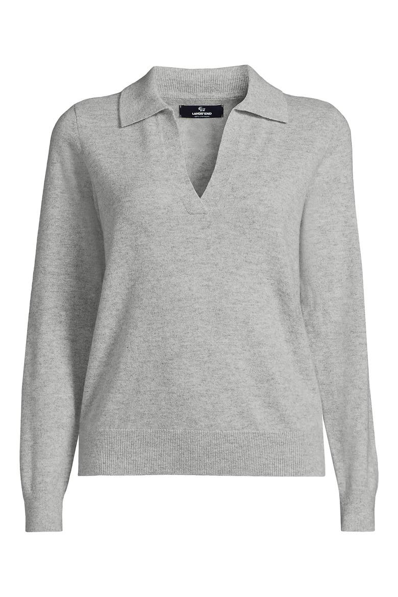 Cashmere Johnny Collar Sweater, Alternate, color, Light Gray Heather