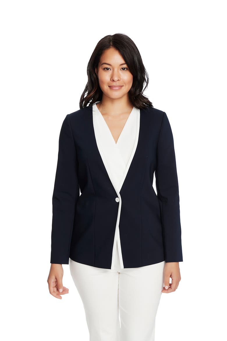 One-Button Contrast Trim Jacket, Alternate, color, EVENING NAVY