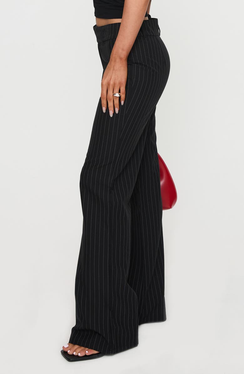 Princess Polly Socialista Pinstripe Wide Leg Pants, Alternate, color, Black