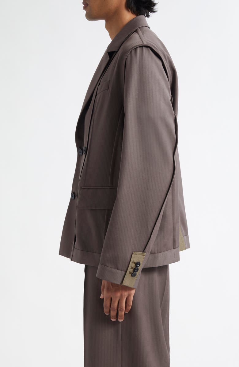 Sacai Pinstripe Double Breasted Wool Doeskin Blazer, Alternate, color,