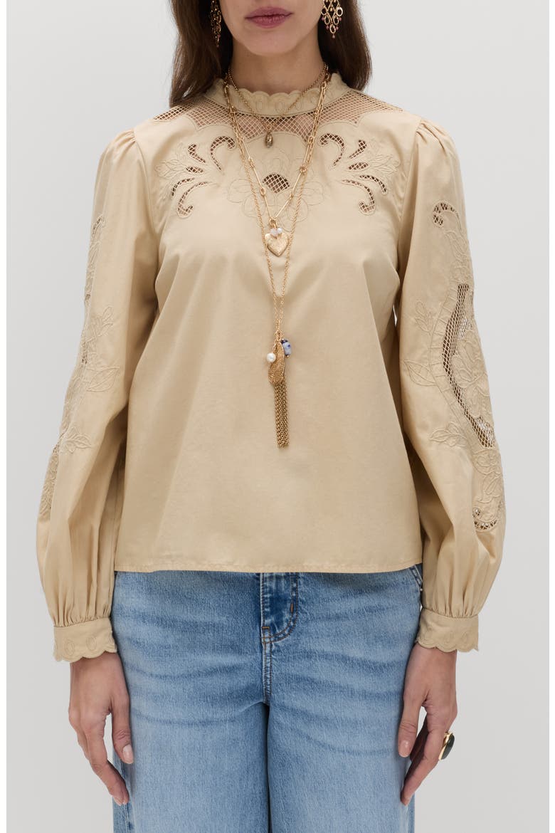 Cutwork Blouse, Main, color, SANDSTONE BROWN
