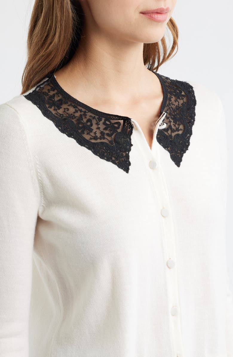 LoveShackFancy Lolani Lace Collar Wool Cardigan, Alternate, color, Ivory