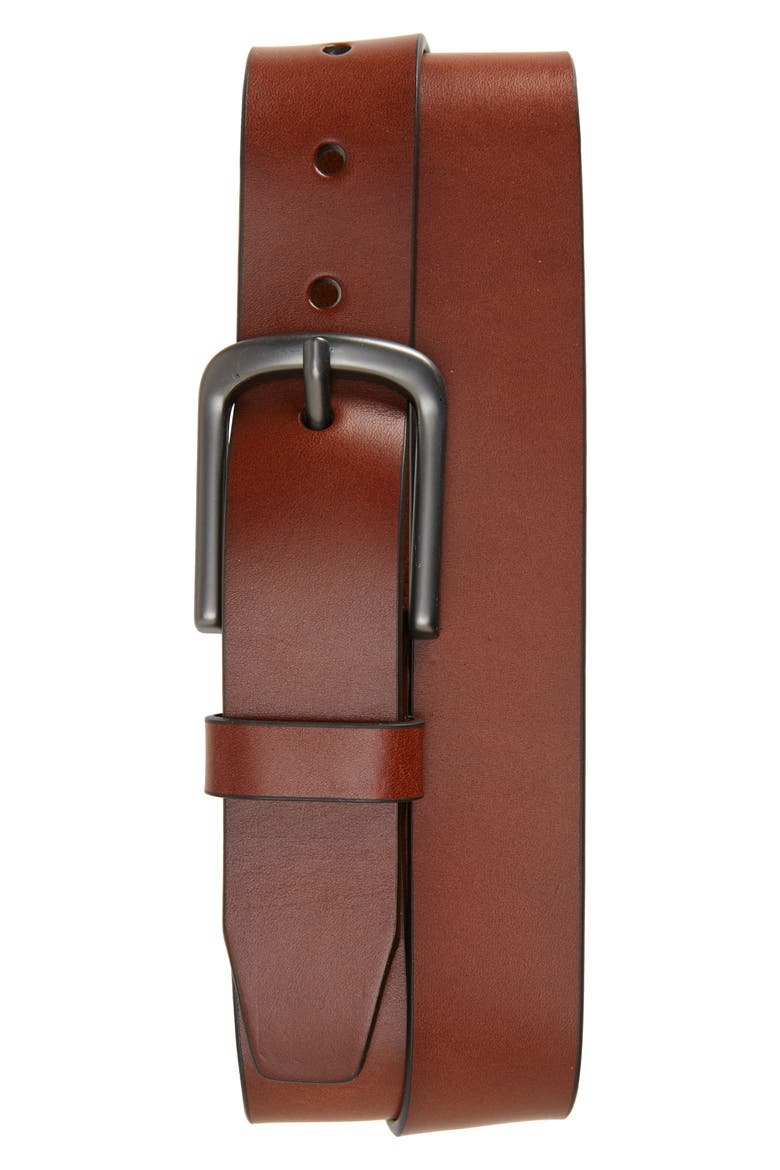 Flat Edge Leather Belt, Main, color, TAN LEATHER