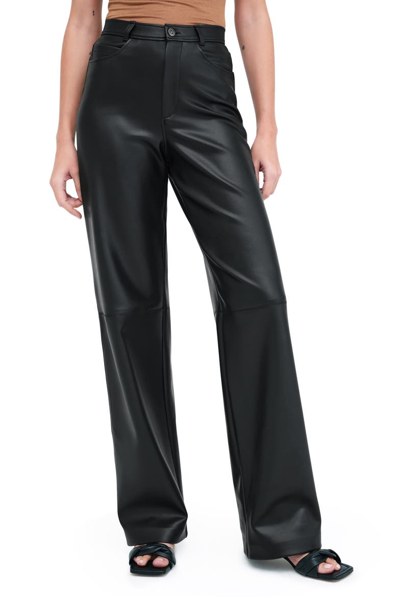 Julien High Waist Faux Leather Wide Leg Pants, Main, color, BLACK
