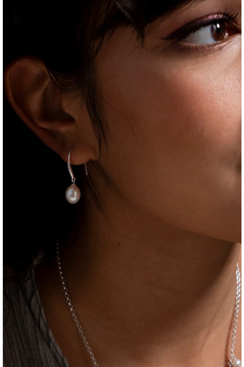 8mm Oval White Luna Pearl Drop Earrings, Alternate, color, Sterling Silver