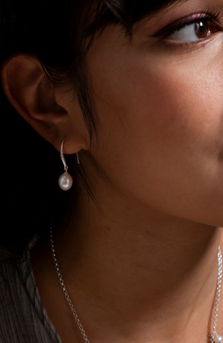 Dower & Hall 8mm Oval White Luna Pearl Drop Earrings, Alternate, color, Sterling Silver